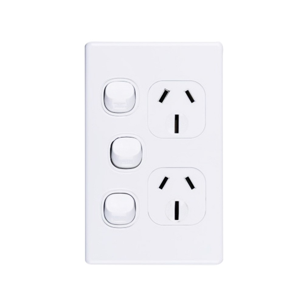 4C | Elegant Double Power Point 250V 10A with Extra Switch | Vertical