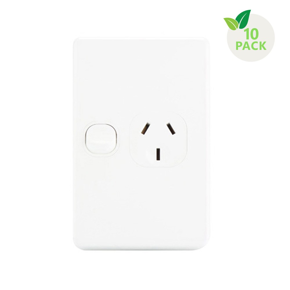 4C | Classic Single Power Point 250V 10A - Vertical - 10 Pack with 10 FREE C-Clips