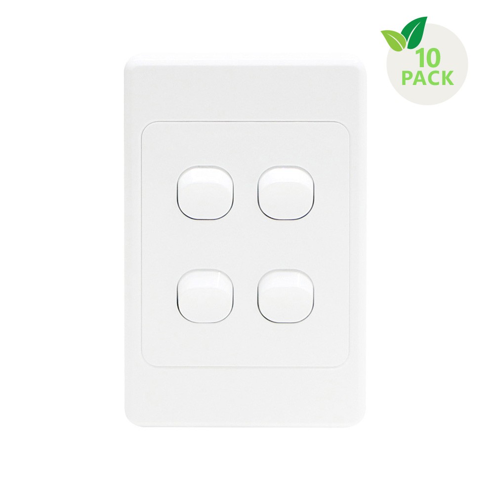 4C | Ultima 4 Gang Switch 250V 16AX - Vertical - 10 Pack with 10 FREE C-Clips