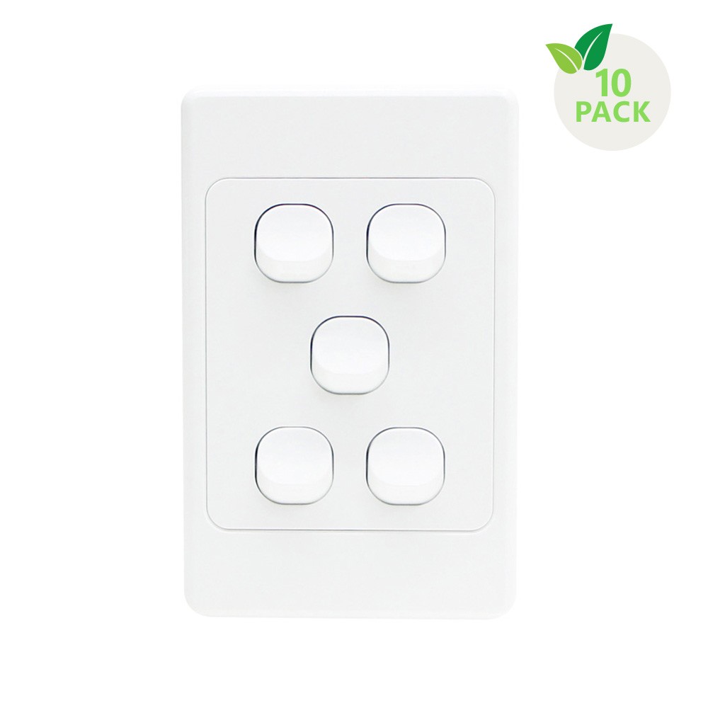 4C | Ultima 5 Gang Switch 250V 16AX - Vertical - 10 Pack with 10 FREE C-Clips