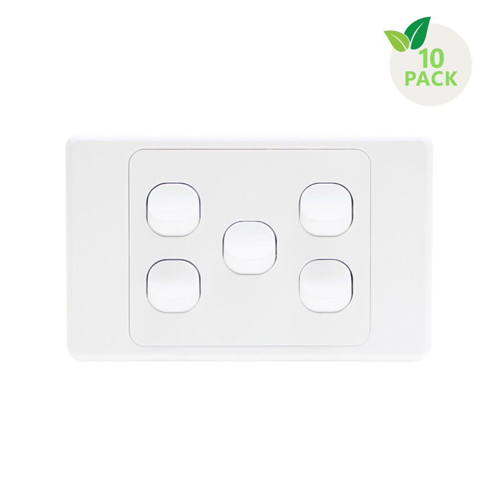 4C | Ultima 5 Gang Switch 250V 16AX - Horizontal - 10 Pack with 10 FREE C-Clips