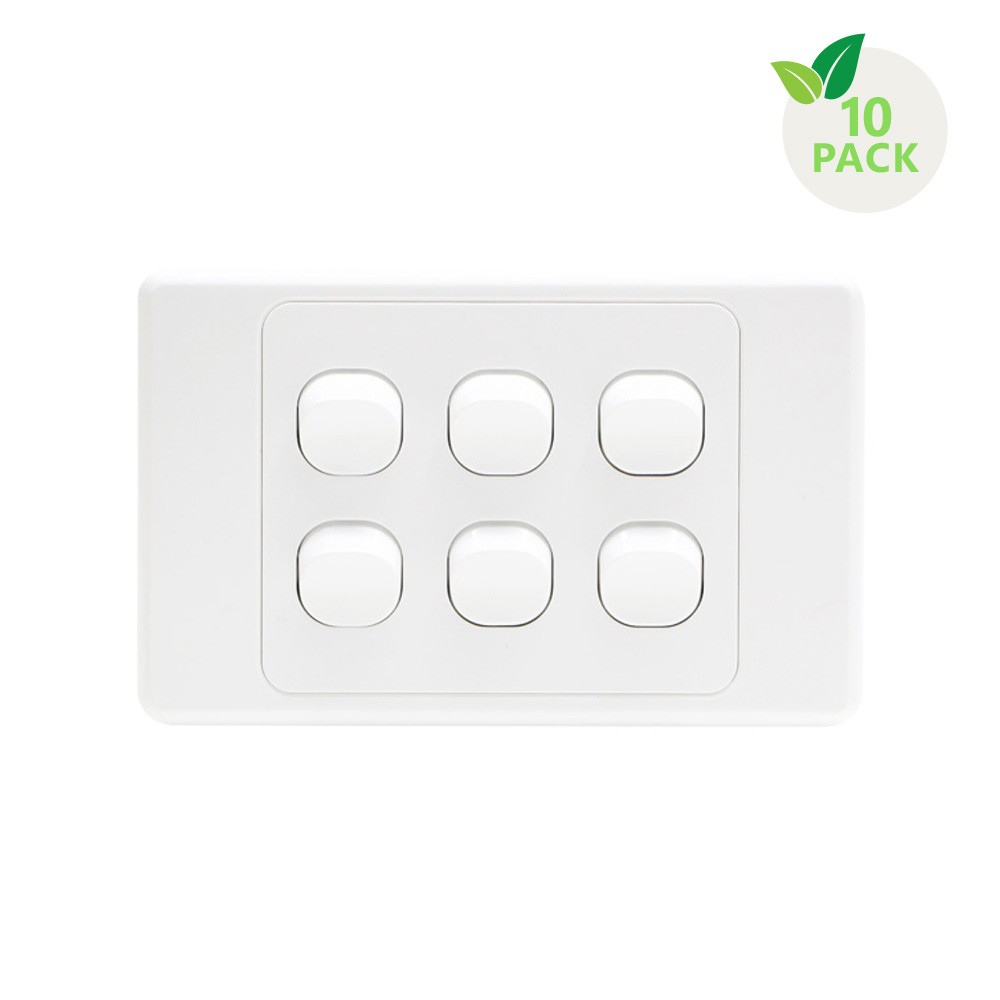 4C | Ultima 6 Gang Switch 250V 16AX - Horizontal - 10 Pack with 10 FREE C-Clips