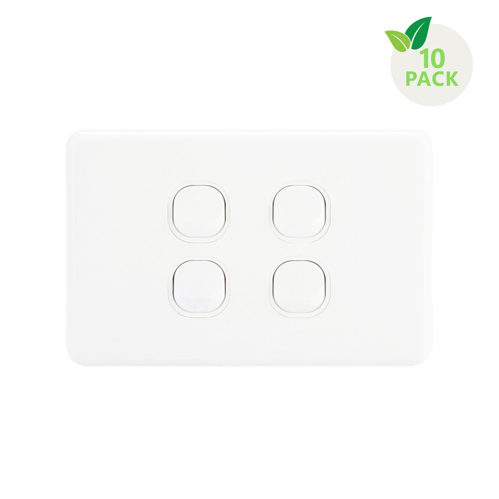 4C | Classic 4 Gang Switch 250V 16AX - Horizontal - 10 Pack with 10 FREE C-Clips