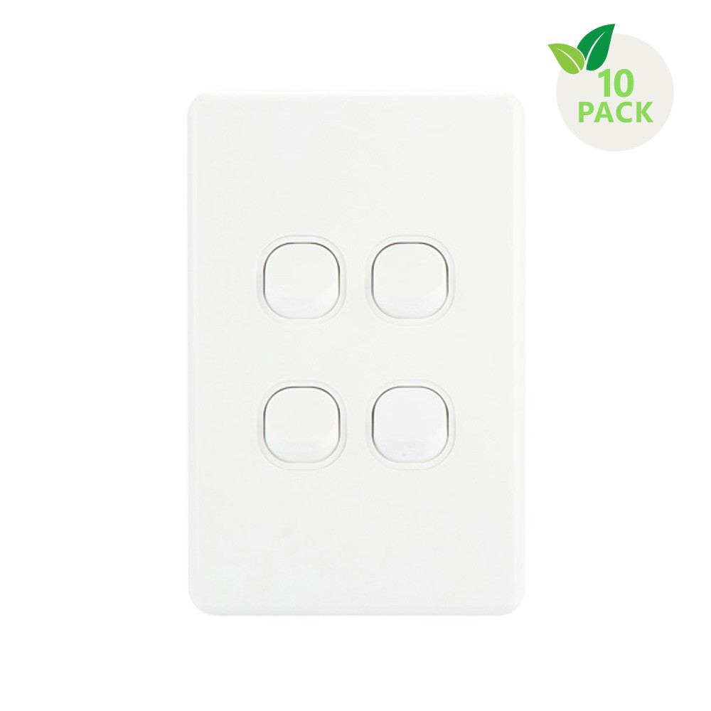 4C | Classic 4 Gang Switch 250V 16AX - Vertical - 10 Pack with 10 FREE C-Clips