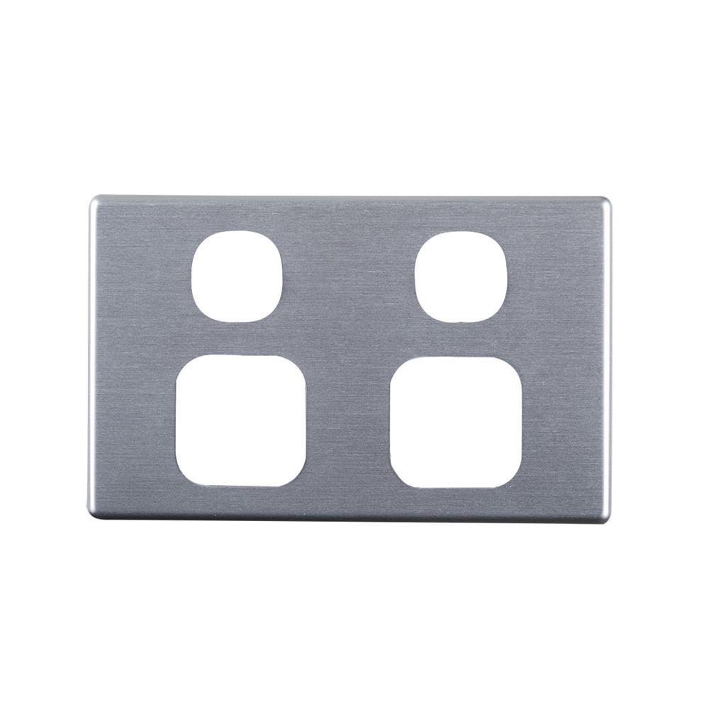 4C | Elegant double GPO Aluminium Cover Plate - Silver Matt