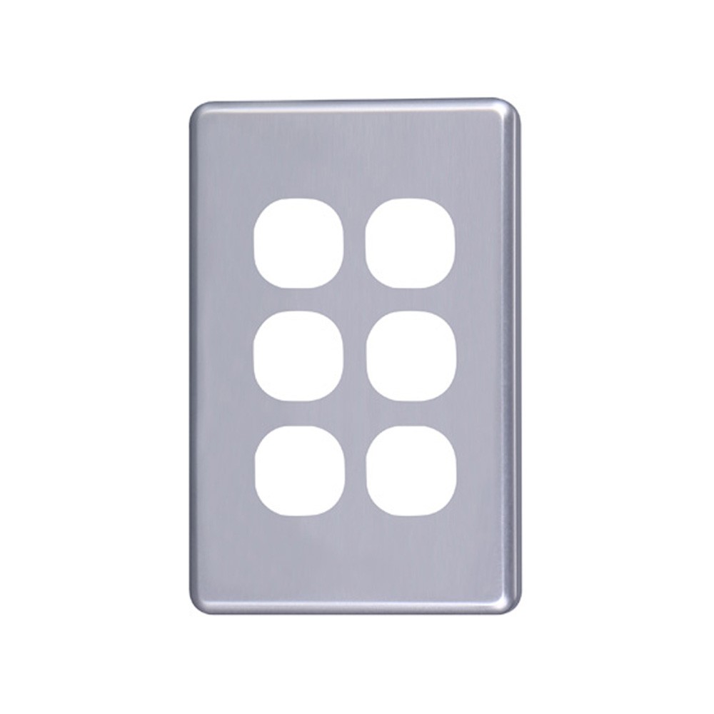 4C | Classic 6 Gang Switch Polycarbonate Cover Plate - Silver Colour