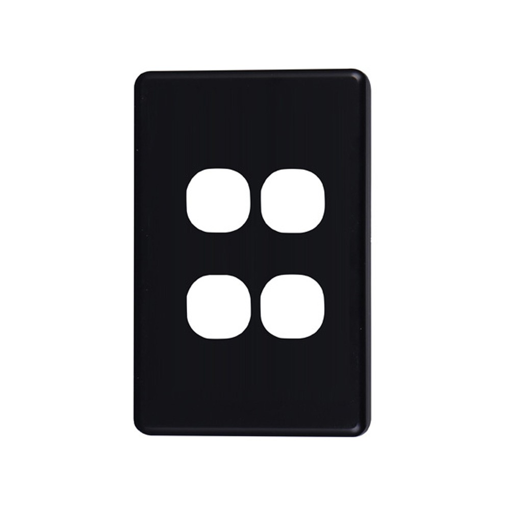 4C | Classic 4 Gang Switch Polycarbonate Cover Plate - Black Colour