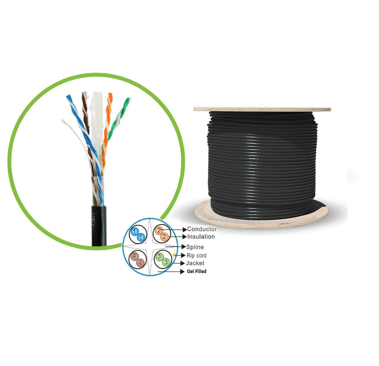 Serveredge CAT6A 305m Jelly Filled Outdoor Network Cable - UTP Solid Jelly Filled PE 23AWG - BLACK
