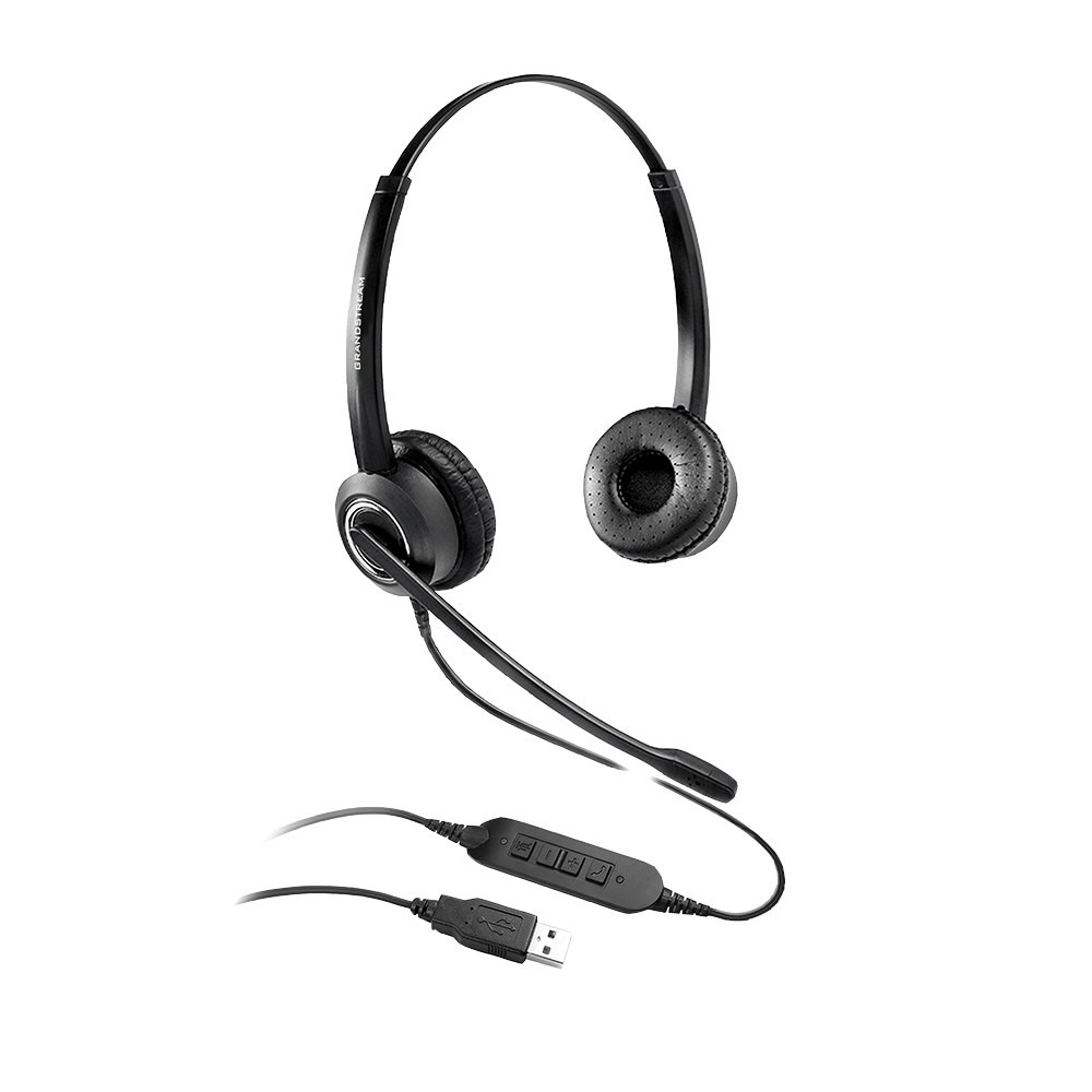Grandstream GUV3000 Dual Ear USB Headset, Noise Canceling Microphone, HD Audio, 2m USB Cable, Suits Teams, Zoom, 3CX, Inline Controls