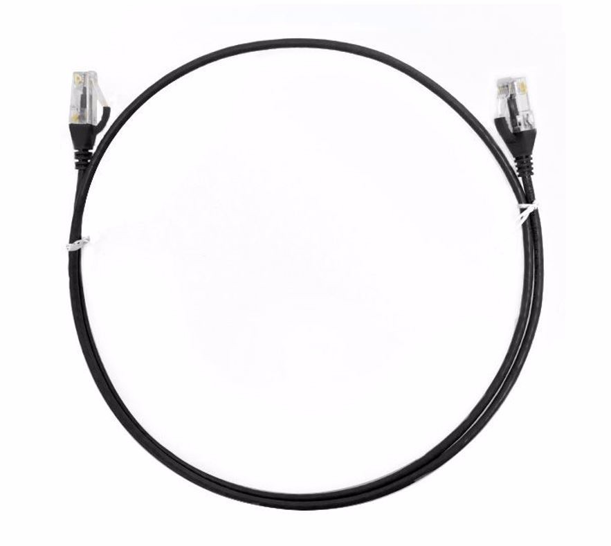 8ware CAT6 Ultra Thin Slim Cable 2m / 200cm - Black Color Premium RJ45 Ethernet Network LAN UTP Patch Cord 26AWG for Data