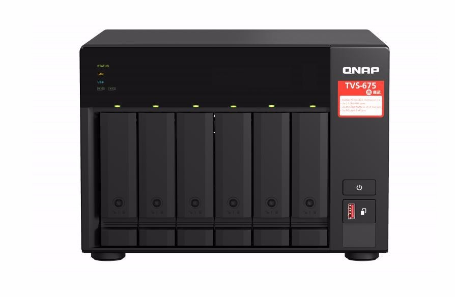 QNAP TVS-675-8G 6-bay NAS, Zhaoxin KX-U6580 8C/8T 2.5GHz, 8GB DDR4 RAM (2 x SODIMM slots, max. 64GB), 6x SATA 6Gb/s bays, 2 Year WTY