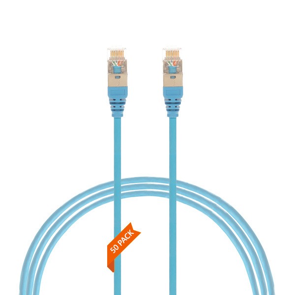 0.5m CAT6A RJ45 S/FTP THIN LSZH 30 AWG Network Cable | 50 Pack Blue