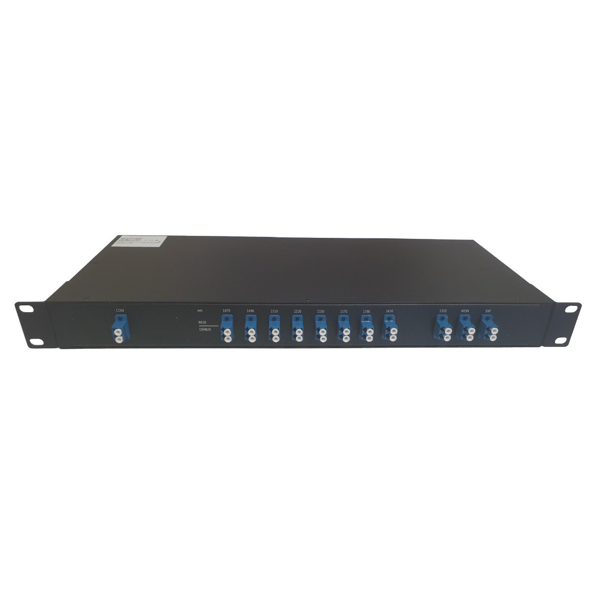 Plusoptic Infinimux, 8 Channel (1470-1610nm) Dual Core CWDM Mux / Demux 1RU 19" chassis + 1310nm Pass Through Port, Expansion and Monitoring Port