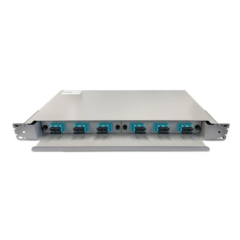 SC OM4 24 Port 1RU Fibre Sliding Patch Panel With Splice Cassette Splice Protector & Mounting Kit