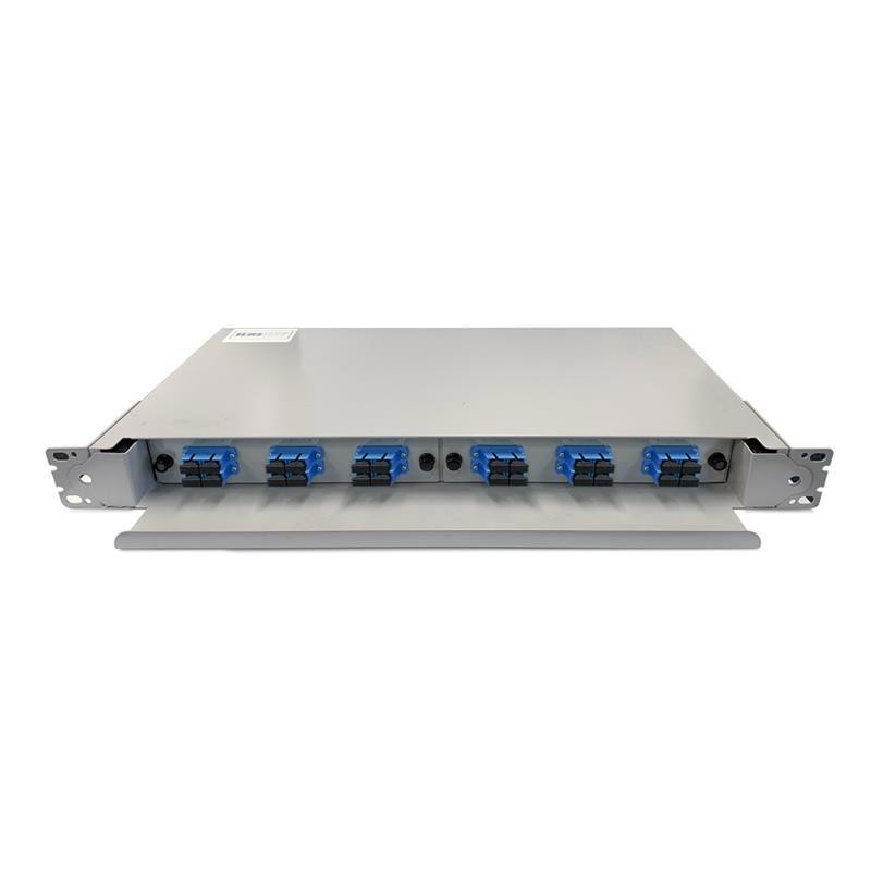 SC OS2 24 Port 1RU Fibre Sliding Patch Panel With Splice Cassette Splice Protector & Mounting Kit