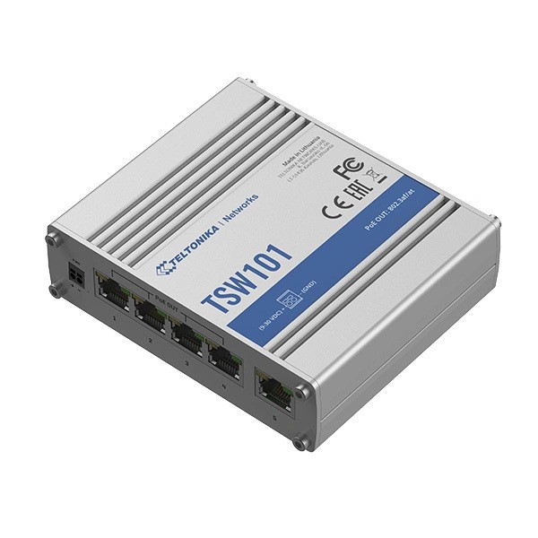 Teltonika | TSW101 | 5 Port Automotive Unmanaged Gigabit Switch with 4 Port PoE+ ** PSU not included **