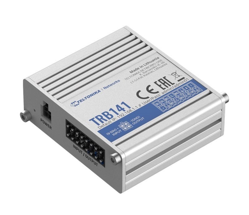 Teltonika TRB141 Industrial Rugged GPIO LTE Gateway, 4G/LTE (Cat 1), I/O Connector Block, Micro-USB, Compatible with Industrial DNP3, PSU included