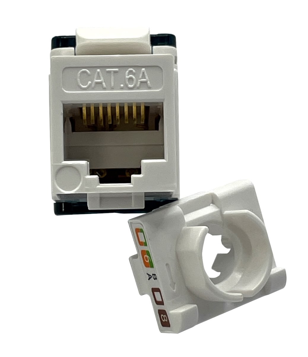 Cat6A Tool-Free RJ45 Keystone Jacks (10-Pack) | Unshielded, Shuttered, White for 10GbE Networks