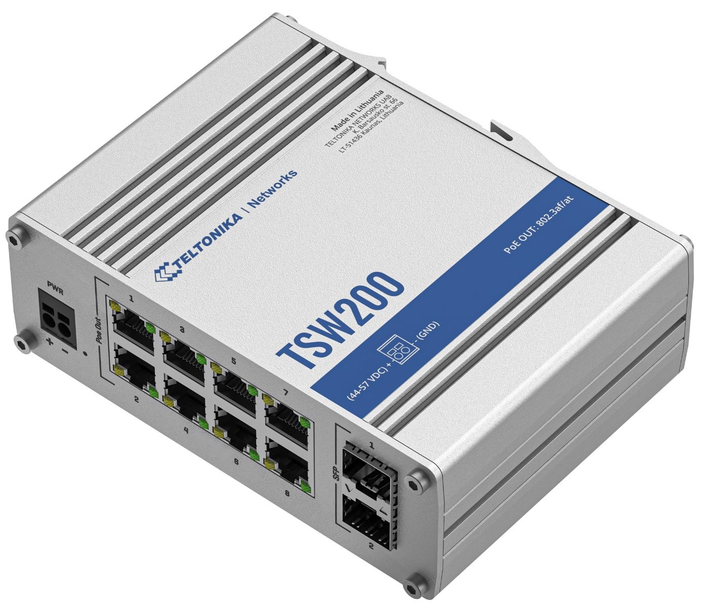 Teltonika | TSW200 | 10 Port Industrial Unmanaged Switch with 8 Port PoE+ and 2 SFP slots ** PSU not included **
