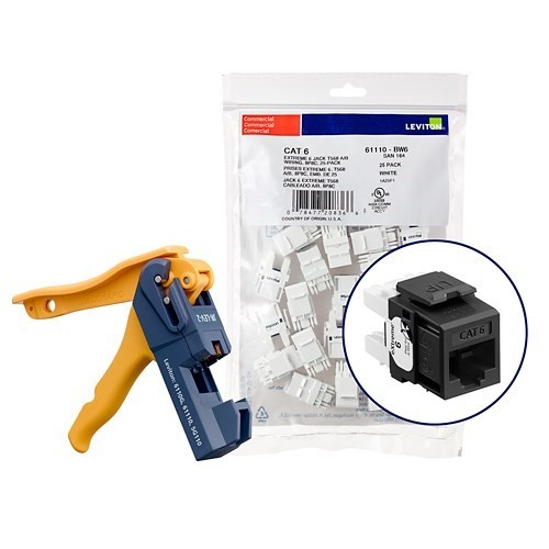LEVITON - eXtreme Cat 6 Unshielded Jack 110-Style 150PK with Tool - Black