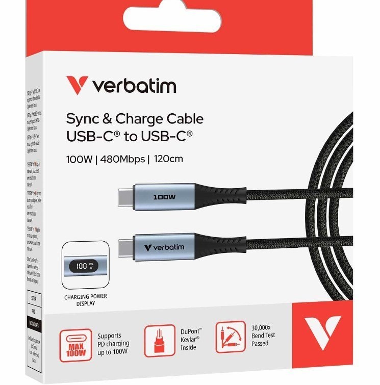 Verbatim Sync & Charge USB C to USB C 100W Display 120 cm