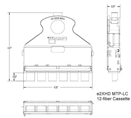 LEVITON - E2XHD Engage MTP Cassette, (0.50dB), 12 Core, OM4, LC Shuttered (Heather Violet) to 1x12-fiber MTP (male), Universal Polarity, Black Latch