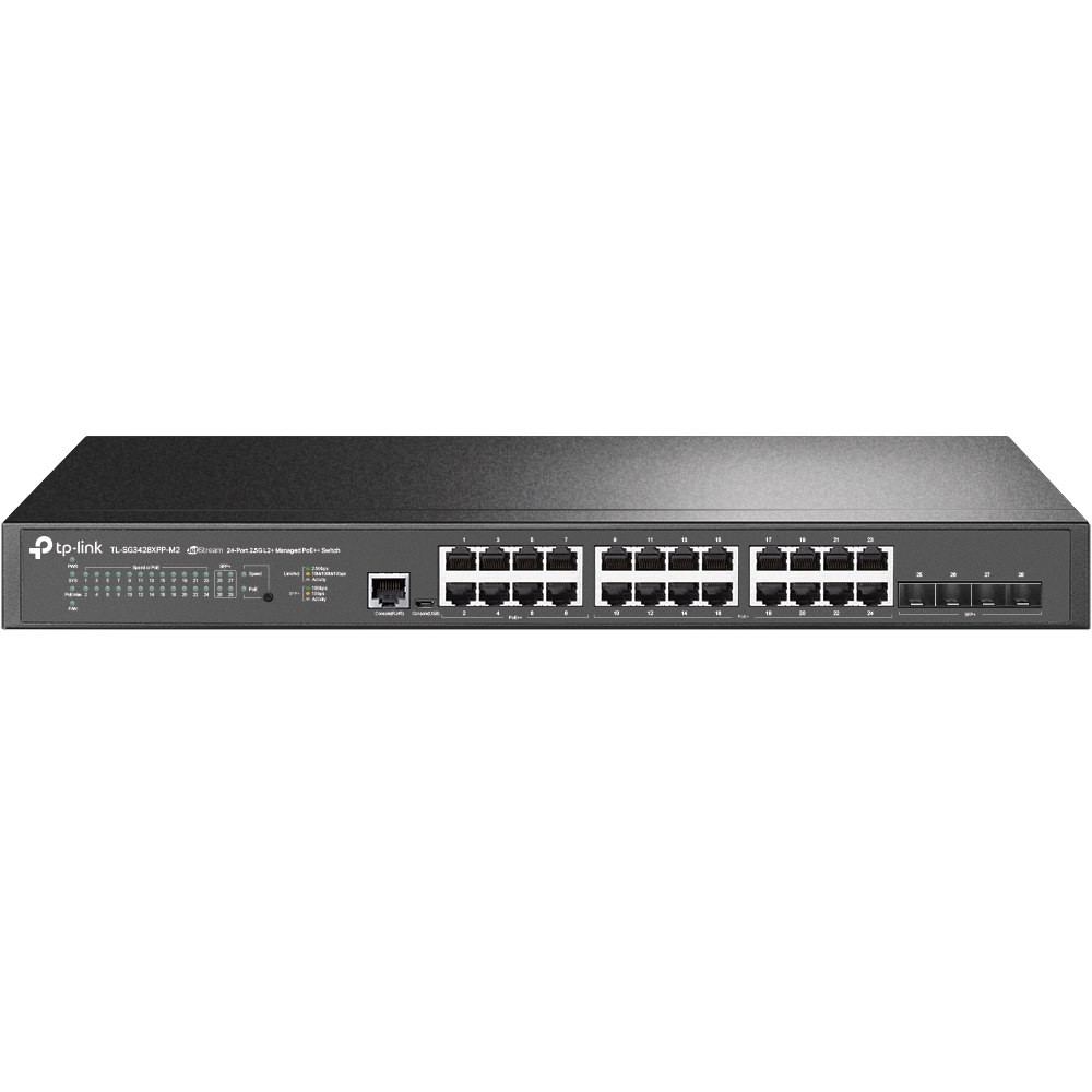 TP-Link | SG3428XPP-M2 | Omada 24 Port 2.5G BASE-T and 4 Port 10GE SFP+ L2+ Managed Rackmount Switch with 16 Port PoE+ & 8 Port PoE++