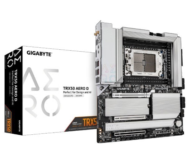 (LS) Gigabyte TRX50 AERO D AMD Ryzen Motherboard 4x DDR5~256GB,2x PCIe x16 slots, 4x M.2, 8x SATA 6Gb/s connectors, 11x USB 3.2, 4x USB2.0, 2x