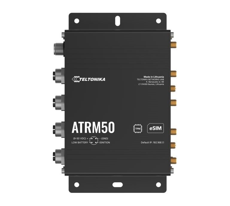 Teltonika ATRM50 5G Router for Transportation, Ultra-High Cellular Speeds, M12 CONNECTORS, DUAL SIM & eSIM, EN 45545-2 and EN 50155, PSU not included