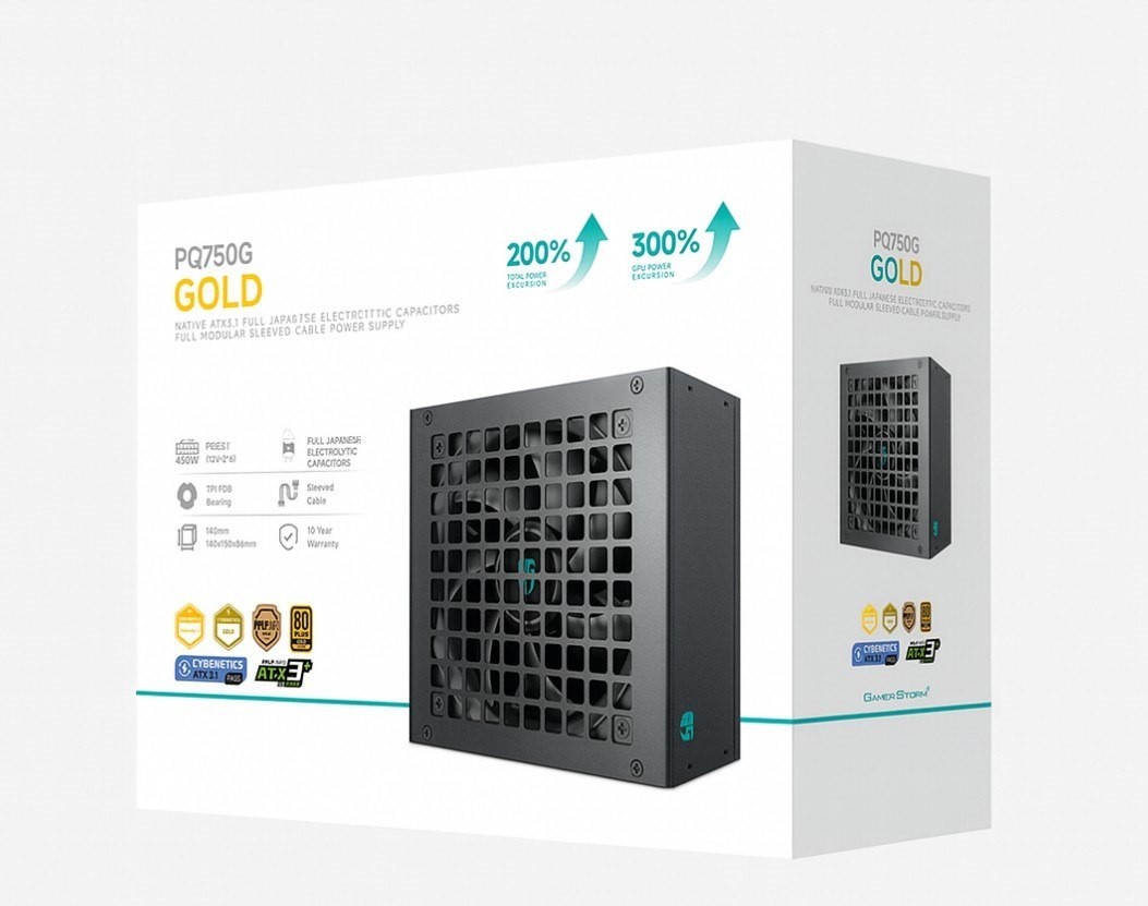 DeepCool PQ750G 750W Gamer Storm 80+ Gold/Cybenetics Fully Modular ATX Power Supply 120mm Fan, Japanese Capacitors, DC to DC, ATX12V V3.1,