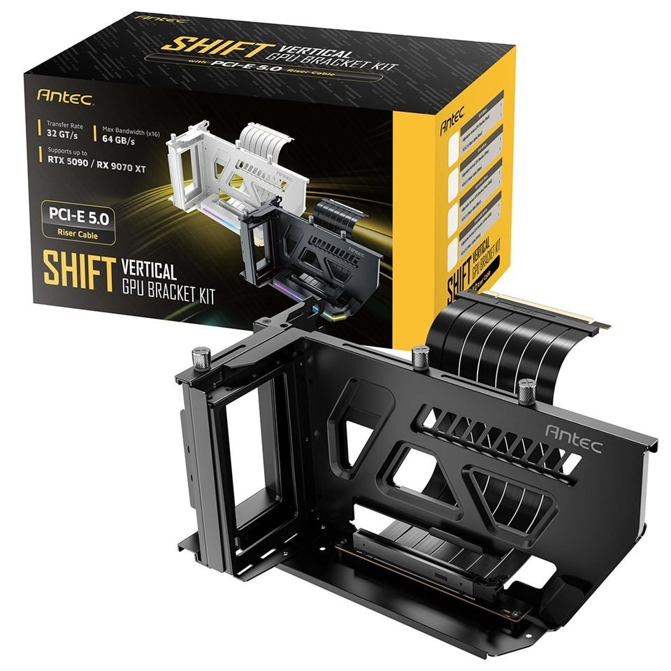 Antec AT-ARCVB-BK190-A-PCIE5 SHIFT ARGB Black PCI-E 5.0, 190mm riser, ARGB, PCIe 5.0 x16, fits up to 3-slot GPUs, 284–337mm size, 1Y warranty
