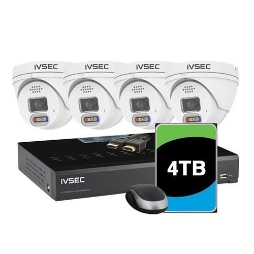iVSEC | IVK-29B Camera Kit | 4x NC110ADX 5MP IP Cameras with Adv Det, NR308XD-4TB PoE NVR 4K, IVS