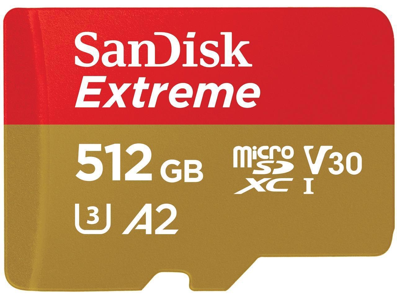 SanDisk 512GB Extreme microSDXC Uhs-I/U3 A2 Micro SD Card With Adapter