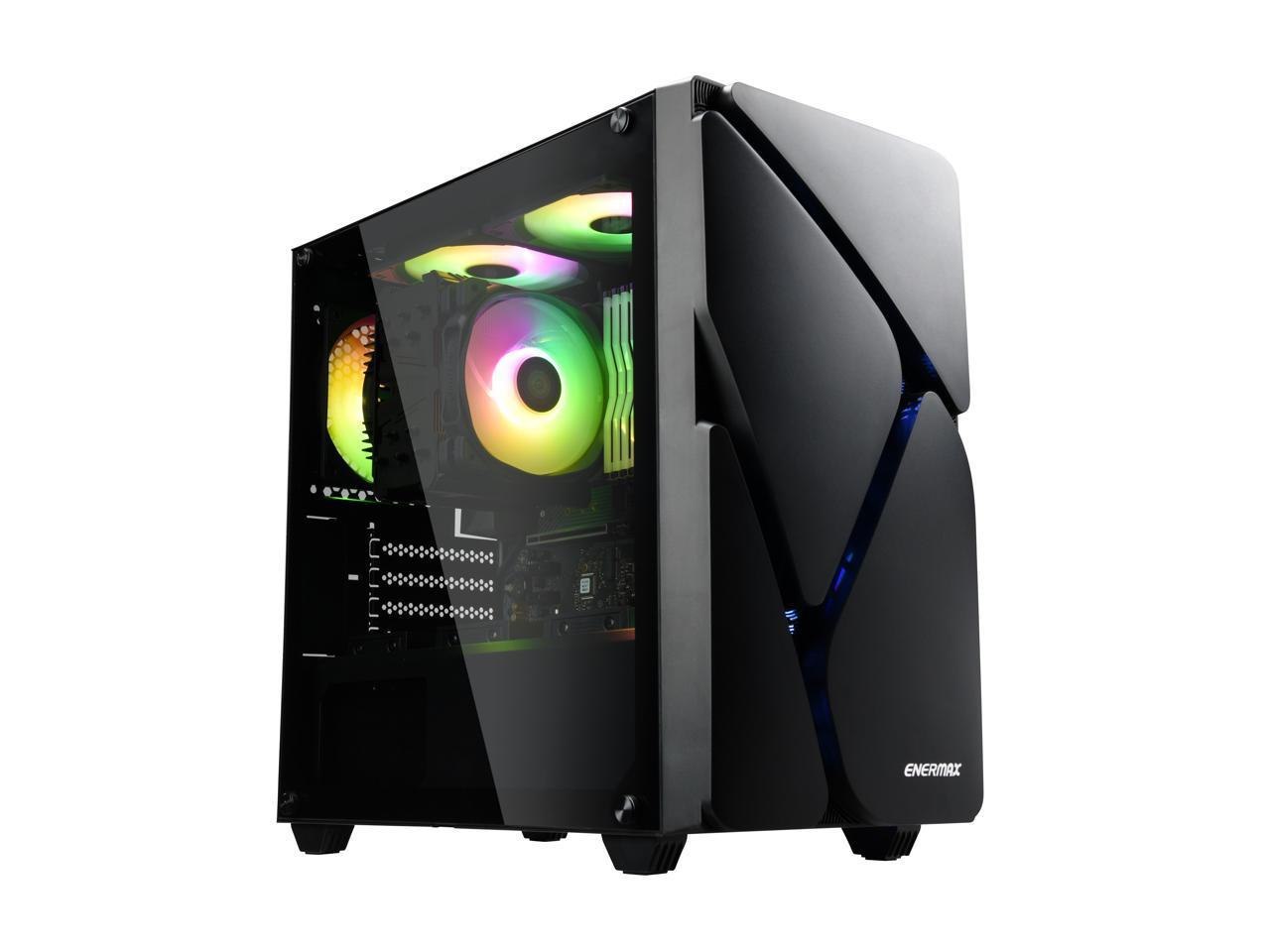 Enermax MarbleShell MS20 Argb Tempered Glass Side Panel Compact Micro-ATX Mini Tower PC Gaming Case Three Argb Fans (3 Pre-Installed Fans) - Black