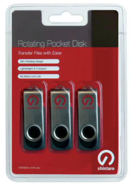 Shintaro 8GB Rotating Pocket Disk 3 Pack Usb2.0