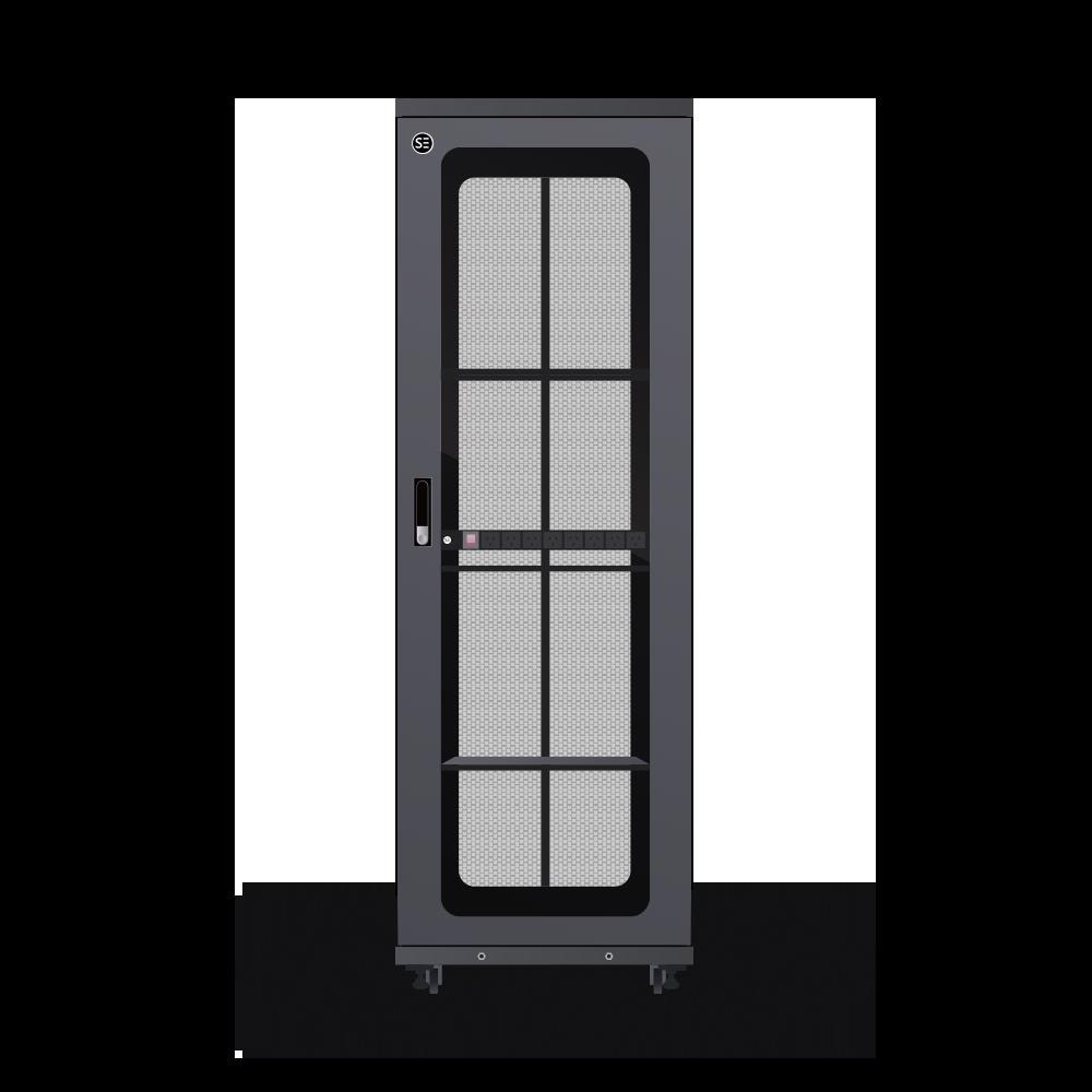 Serveredge 42Ru Fully Assembled Free Standing Server Cabinet - 600W X 800D X 2062H Includes:Lockable Front Glass DoorLockable Dual Rear Mesh DoorsLockable Split Side Panels1 X 8 Way Pdu1 X 4 Way Fan U