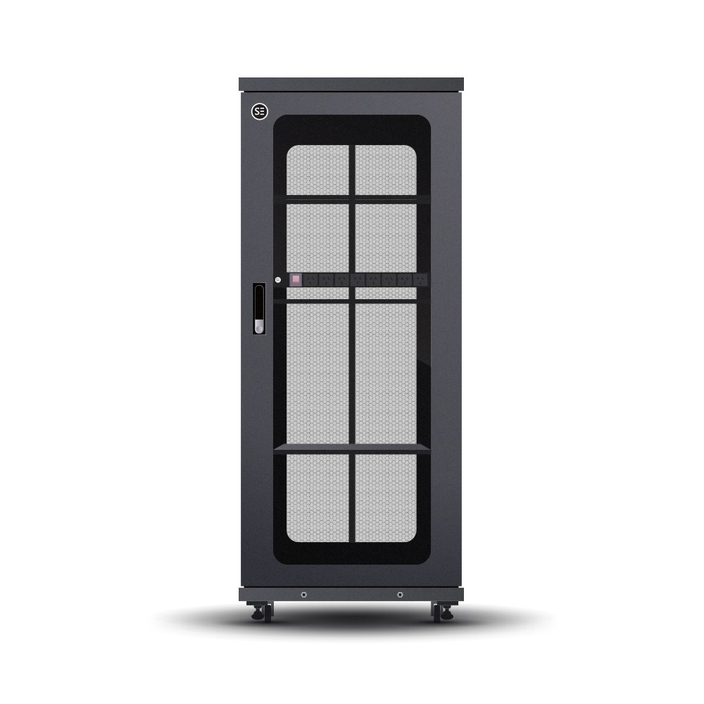 Serveredge 32Ru Fully Assembled Free Standing Server Cabinet - 600W X 1000D X 1615H Includes:Front Glass DoorDual Rear Mesh Doors1 X 8 Way Pdu1 X 4 Way Fan Unit2 X Fixed Shelves: 655MM DepthL- Shaped