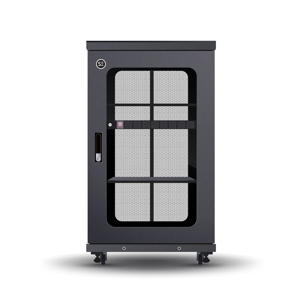 Serveredge 24Ru Fully Assembled Free Standing Server Cabinet - 600W X 600D X 1263HIncludes:Lockable Front Glass DoorLockable Dual Rear Mesh Doors1 X 8 Way Pdu1 X 2 Way Roof Mount Fan Unit2 X Fixed She