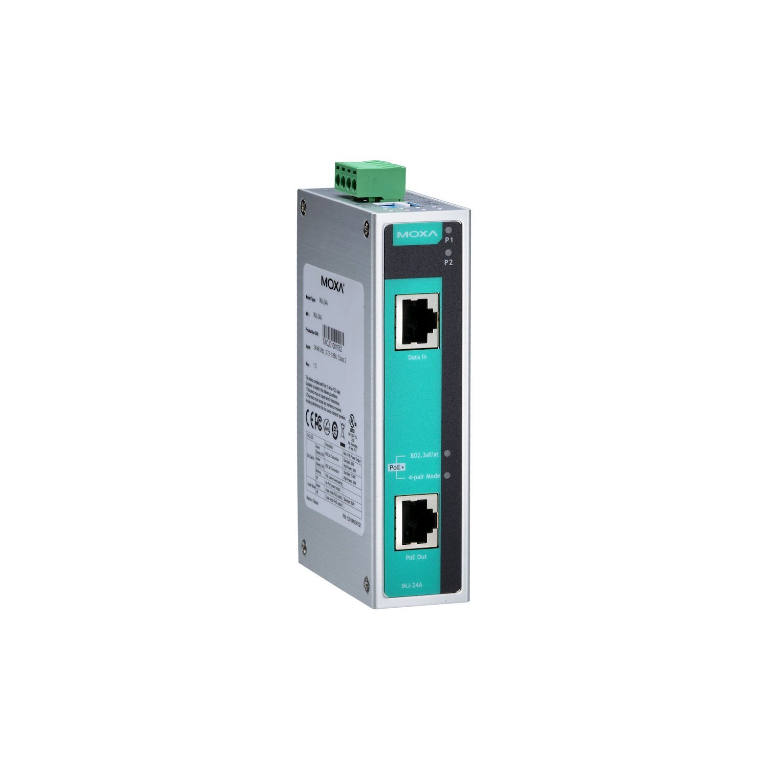 Moxa | Gigabit High-Power PoE+ Injector, Max 60W Output, 0 To 60°C Operating Temperature.