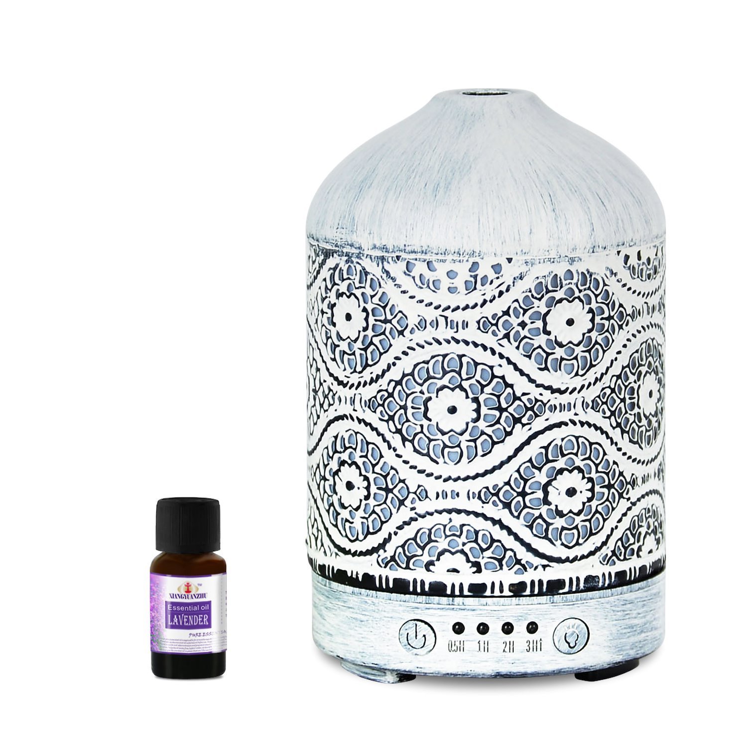 Mbeat® Activiva Metal Essential Oil And Aroma Diffuser-Vintage White -100ML Built-In 7 Led Colour Changing Auto Stop Misting Product Weight: 0.26 KG
