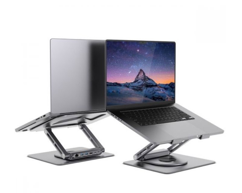 Mbeat® Stage S12 Rotating Laptop Stand With Usb-C Docking Station Flexible Ergonomic Design Usb-C Hdmi RJ45 1000Mbps