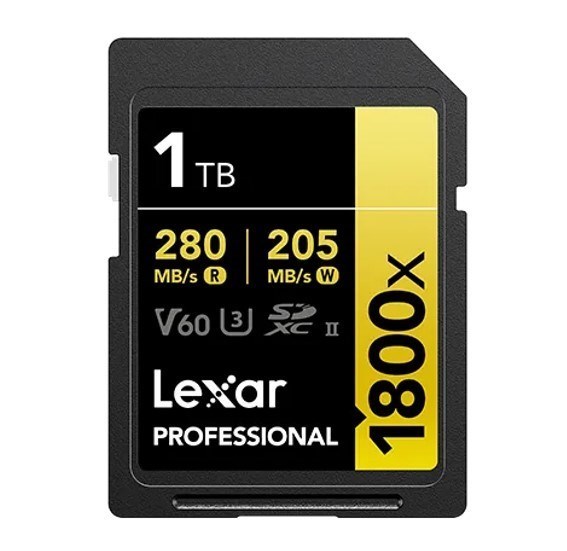 Lexar Professional 1800X 1TB SDXC™ Uhs-Ii Card Gold Series 1TB—C10, Uhs-Ii(U3), V60, 1800X, Up To 280MB/s Read, 205MB/s Write