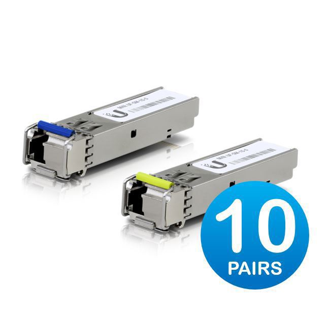 Ubiquiti UFiber SFP Single-Mode BiDi Fiber Module, 1 GBPS, 3KM Dstance, 20-Pack