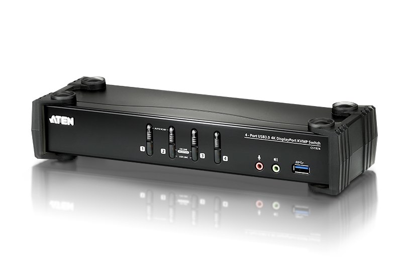 Aten Desktop KVMP Switch 4 Port Single Display 4K DisplayPort W/ Audio, Cables Included, 2X Usb Port, Selection Via Front Panel