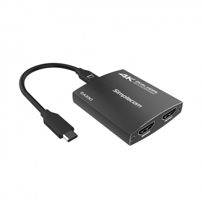 Simplecom Da330 Usb-C To Dual Hdmi MST Adapter 4K@60Hz With PD And Audio Out