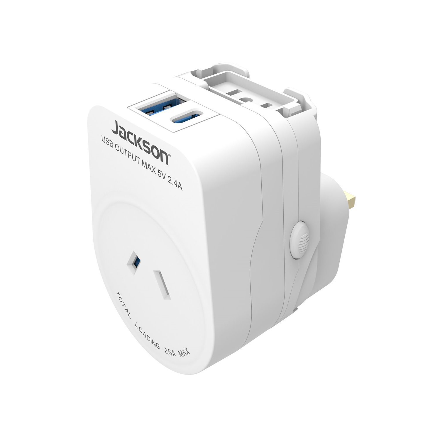 Jackson Ptausbac Outbound Travel Adaptor With Usb-A/C. Converts 2-Pin Nz/Aus Plugs For Use In More Than 150 Countries