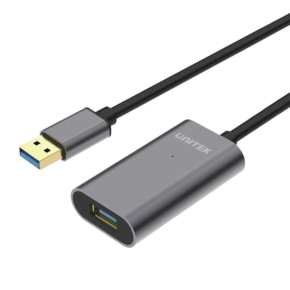Unitek Y-3005 Usb 3.0 Usb Extension Cable - 10M - Grey Up To 5Gbps - Built-In Extension Chipset - Aluminium Housing - Gold Plated Connector - Plug & Play