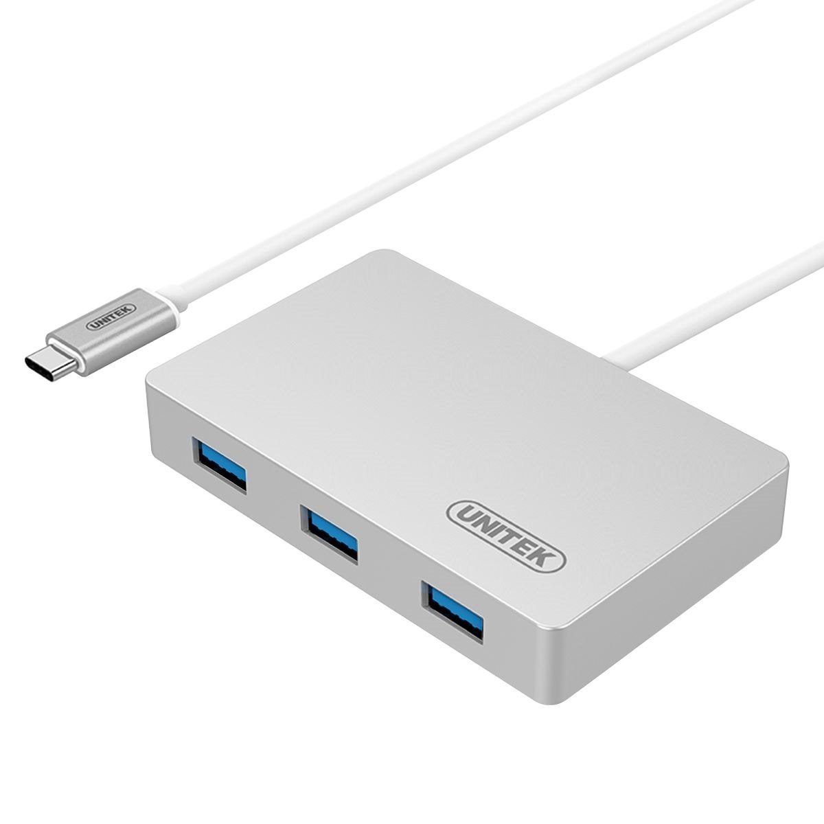 Unitek Y-3190 4-In-1 Usb-C Hub 3.0 With 3 Ports Usb Type -Csupportspowerdeliveryand5Gbpstransfer.Delivery Max 20V 3A Plug And Play No Driver To Install Cable Length 30CM. Colour: Silver
