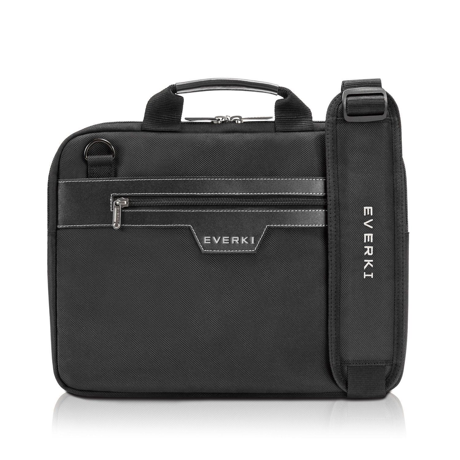 Everki Ekb414 Business Laptop Briefcase For 14.1" Laptops - Black Premium Leather Handles & Accents - Memory Foam Protection - Trolley Handle Pass Through - 2-Way Shoulder Strap - Lifetime Warranty