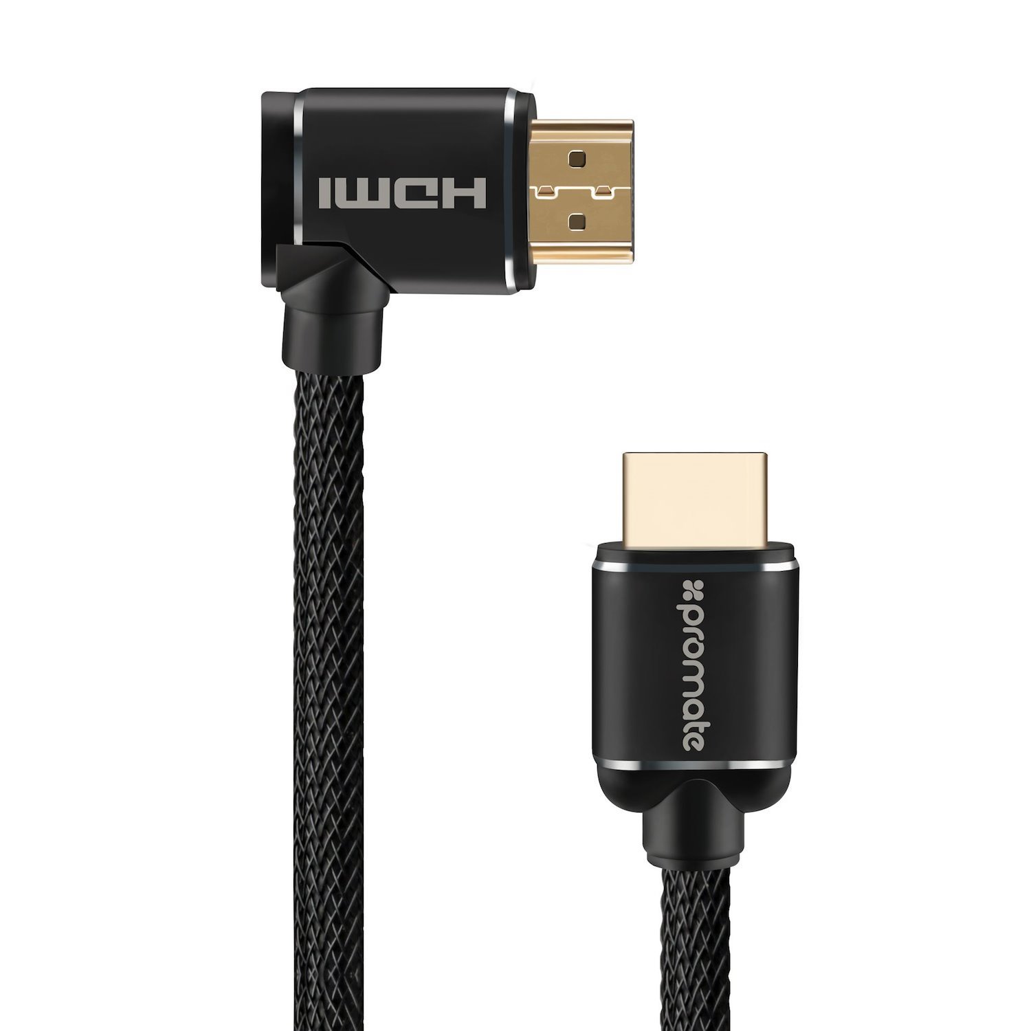 Promate Prolink4k1-500 4K 60Hz Hdmi Cable - 5M - Black Right Angle - 24K Gold Plated - High-Speed Ethernet - 3D Support - Mesh Braided - PVC
